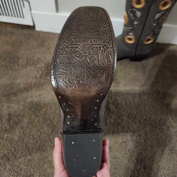 Mexican sunflower leather cowgirl boots size 9.5 womens new botas cuero stitched - Picture 7 of 11